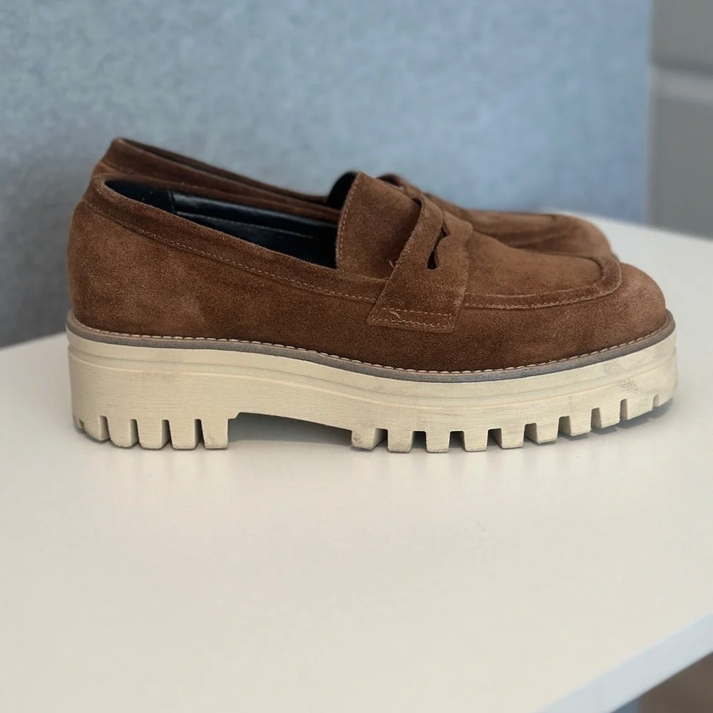 Gianluca Pisati Women’s Brown Suede Lug-Sole Penny Loafers